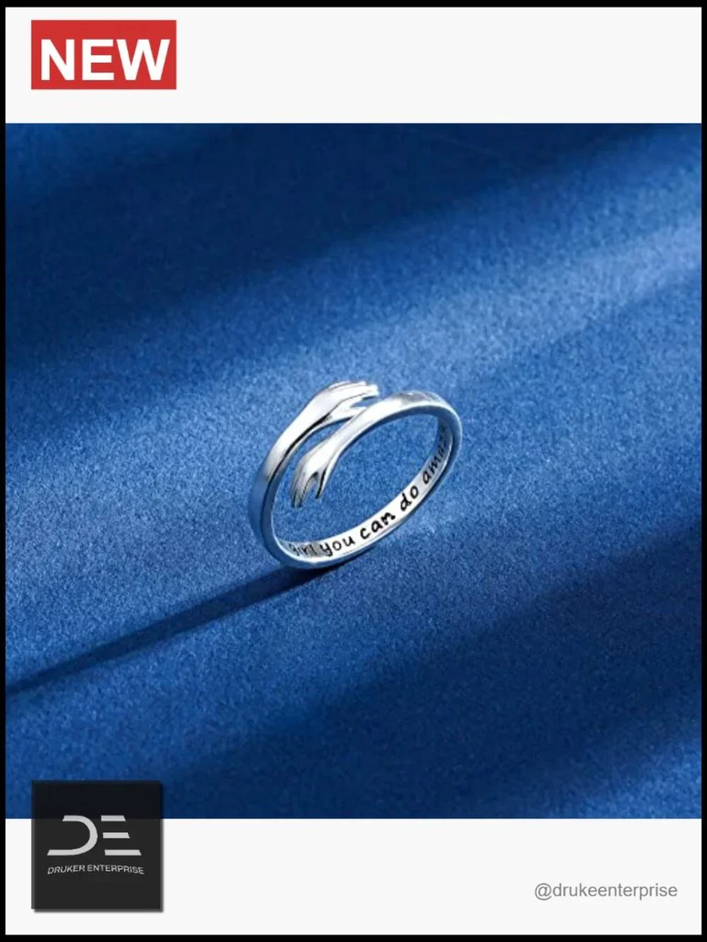 S925 Sterling Silver Hug Ring with Inspirational Engraving Adjustable